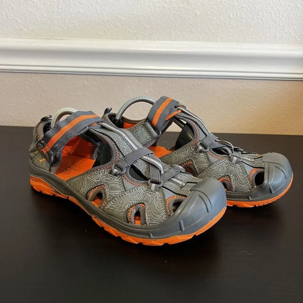 Merrell Boys Hydro‎ Sandals Size 7 W Grey Orange Hike Camp Comfort Water